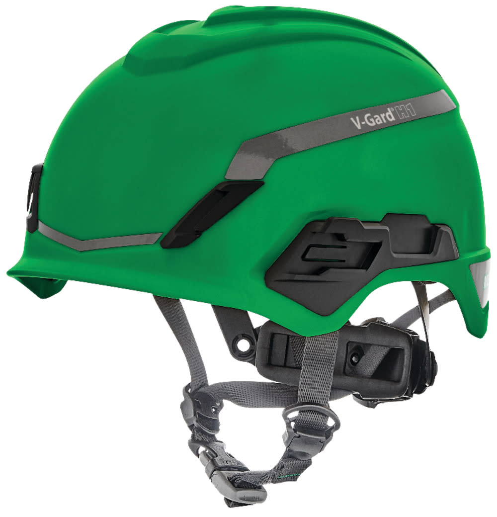 MSA Safety Works V Gard H1 Safety Helmet Nonvent Green Fas Trac III PIvot - Flockneti