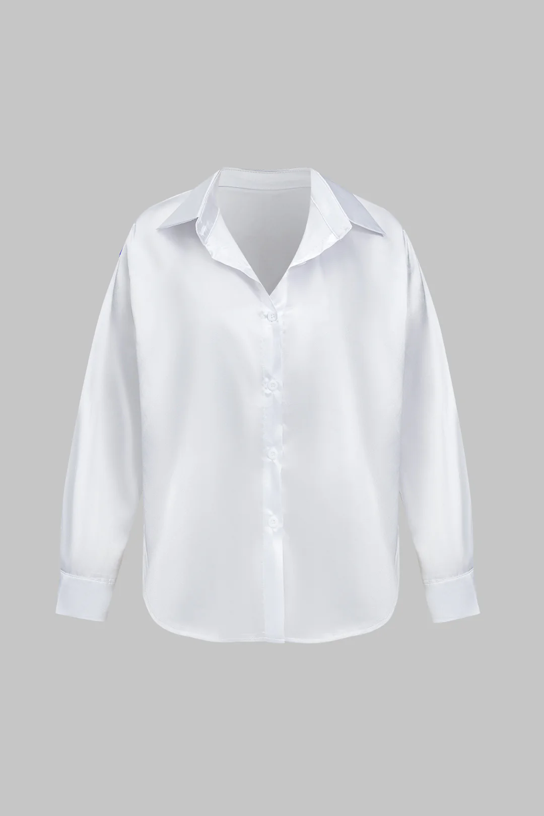 Plus Size Satin Button Long-Sleeve Shirt - Flockneti