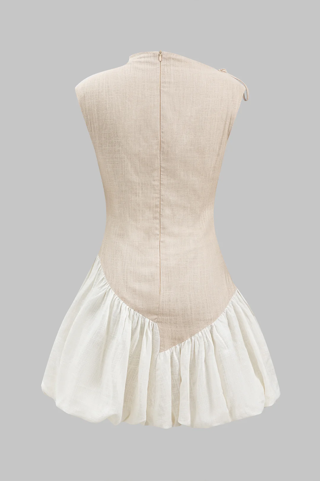 Linen Ruched Tie-Up Sleeveless Mini Dress - Flockneti