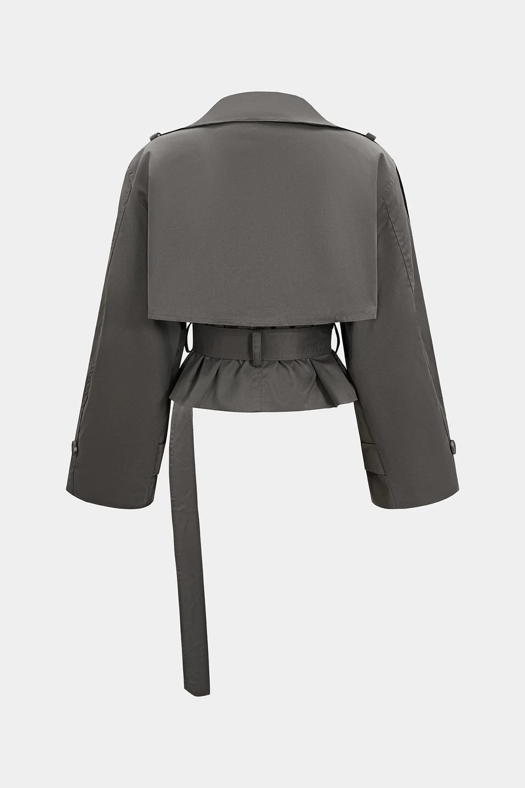 Solid Belted Cropped Jacket - Flockneti