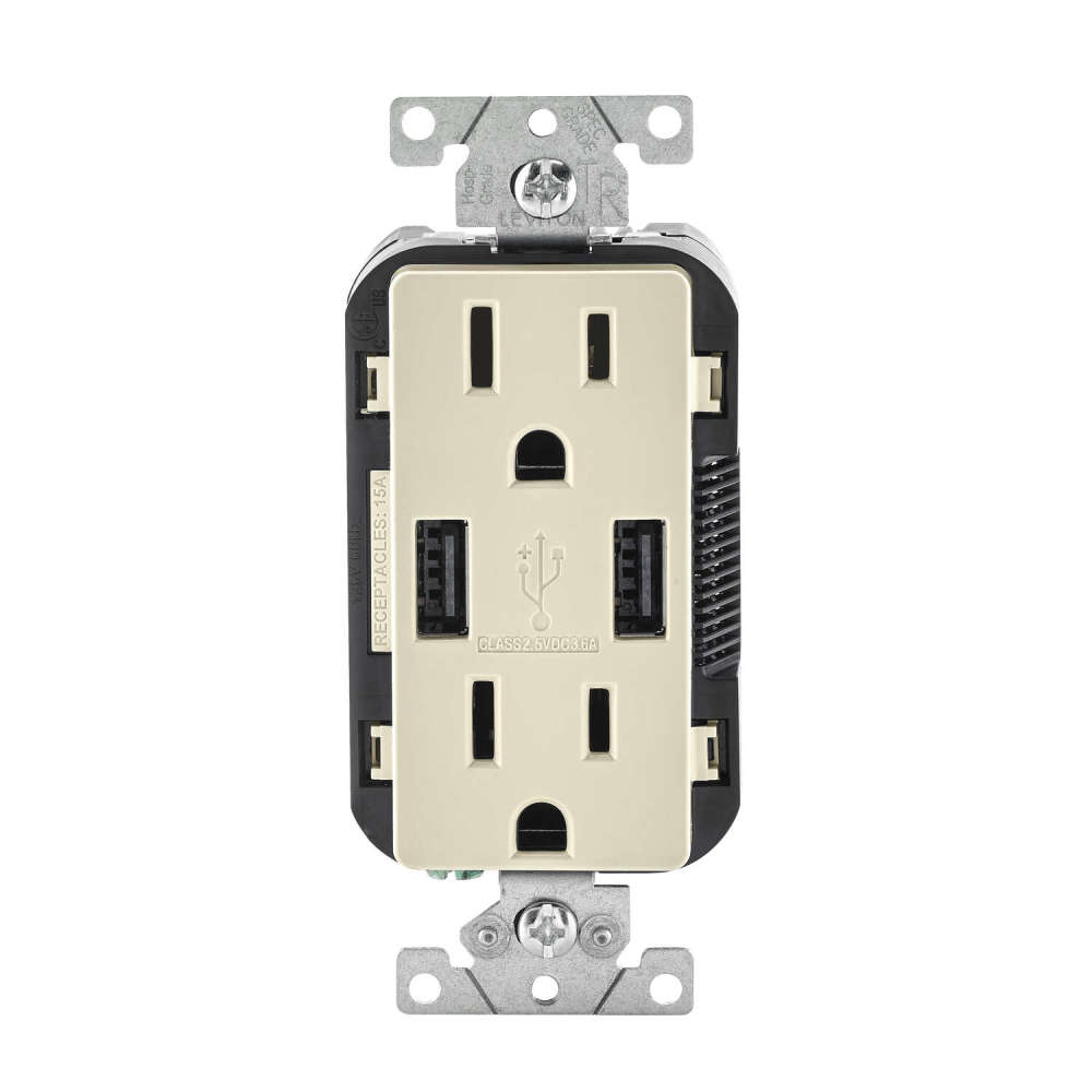 Leviton Decora 5-15R Outlet & USB Charger 15A 125V Light Almond - Flockneti