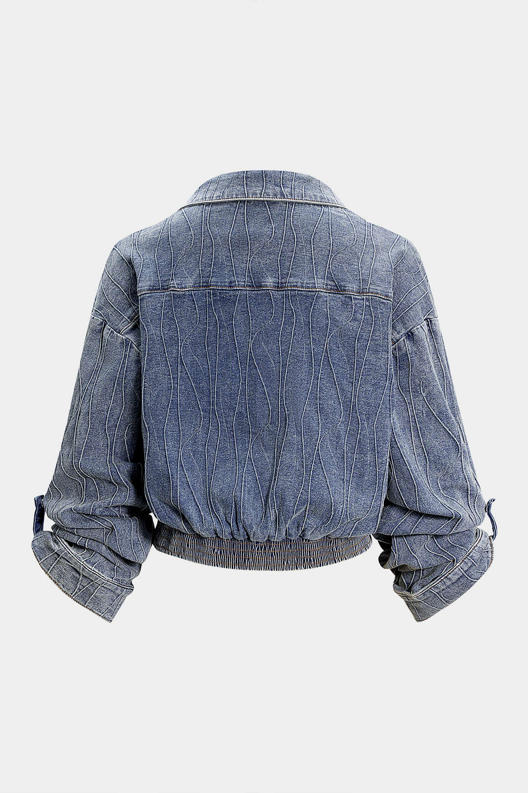Denim Button Smocked Ruched Outerwear - Flockneti