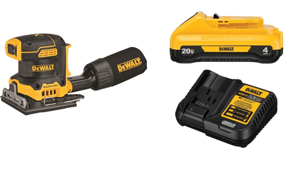 DEWALT 20V MAX XR Sander 1/4″ Sheet Variable Speed with Compact 4Ah Battery Starter Kit Bundle - Flockneti