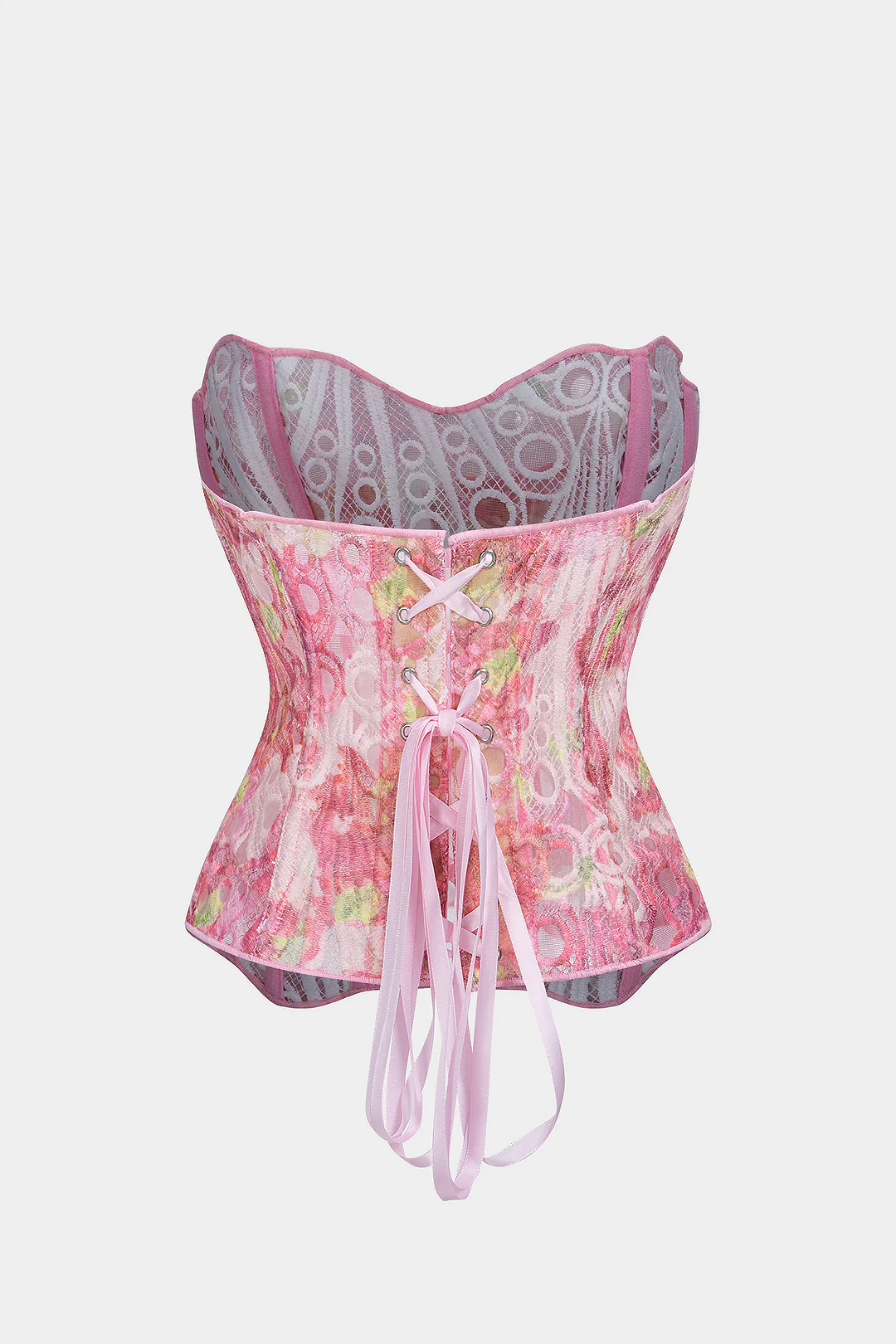 Floral Print Jacquard Patchwork Textured Tie Back Tube Top - Flockneti