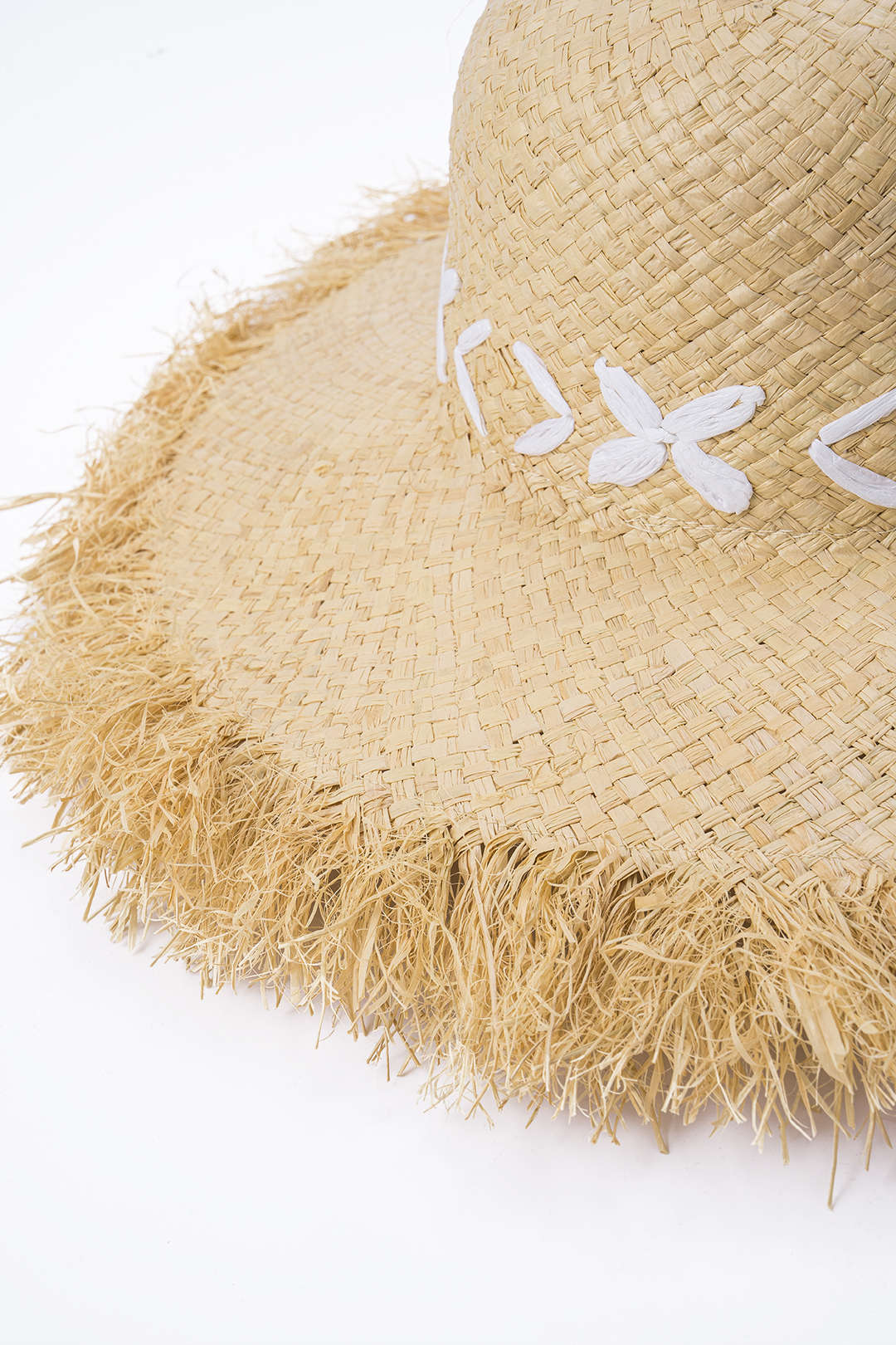 Woven Wide Brim Frayed Edge Hat - Flockneti