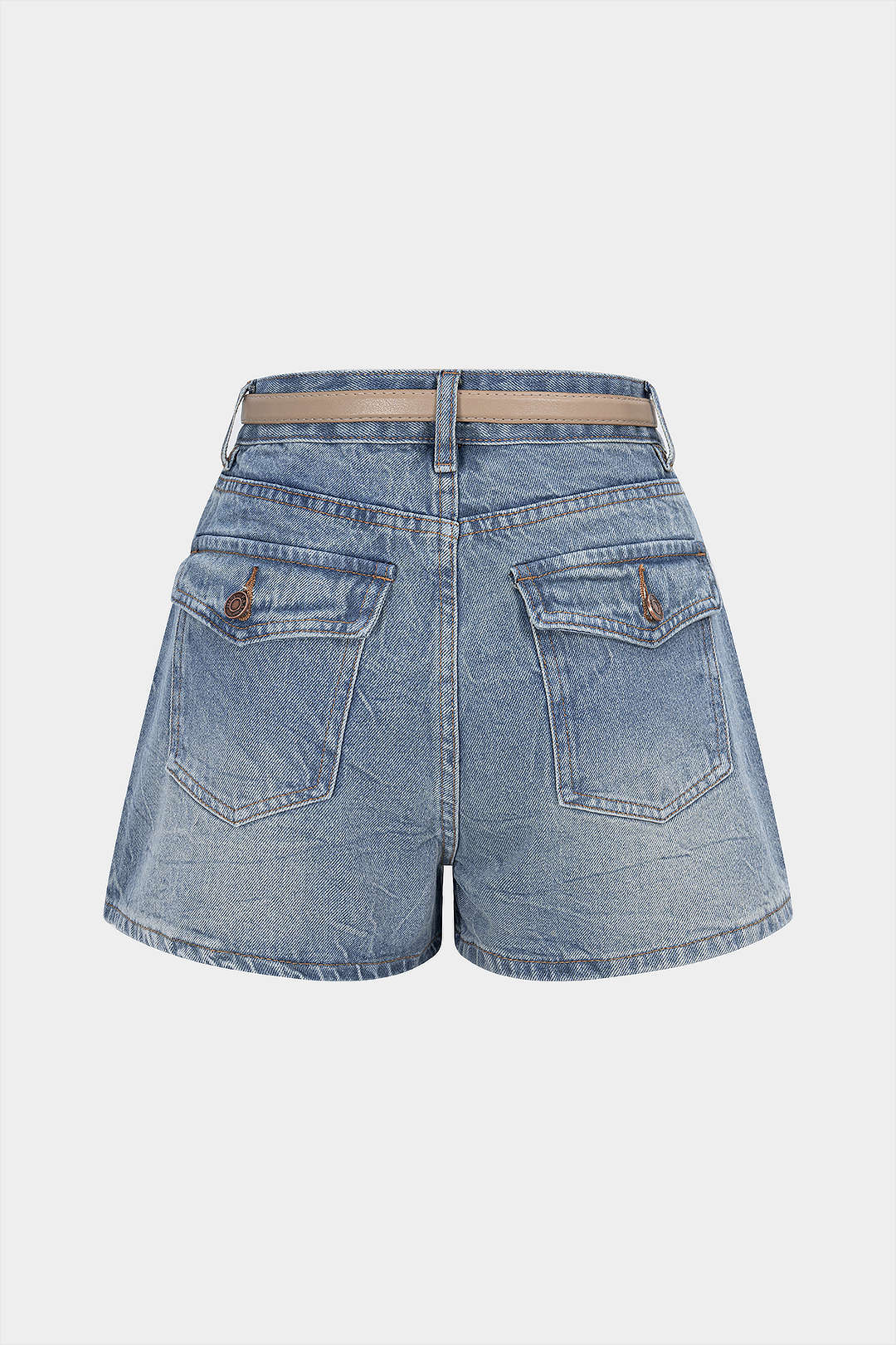 Denim Belted High Waist Shorts - Flockneti