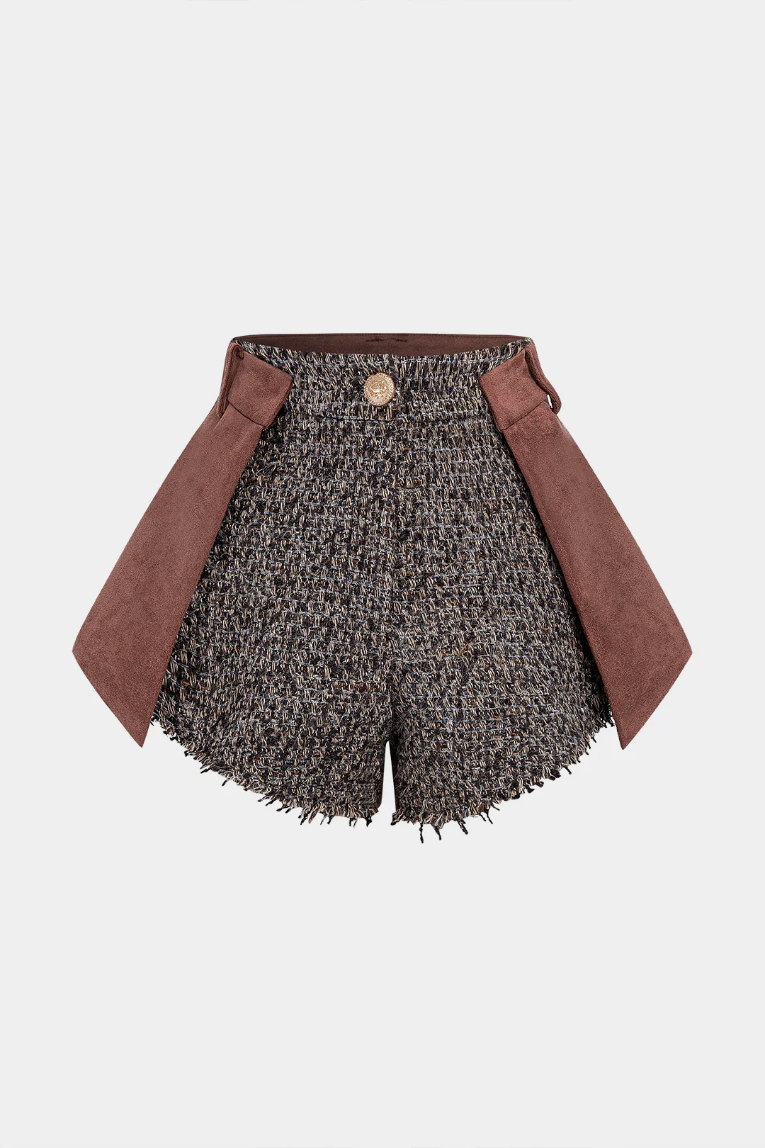 Suede Patchwork Zipper Fake Pocket Shorts - Flockneti