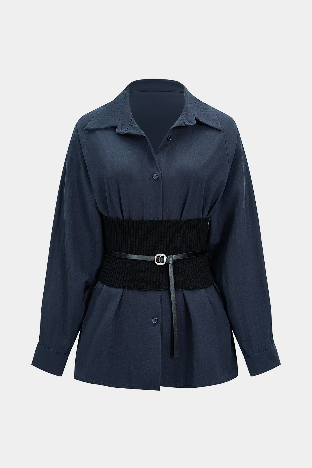 Patchwork Belted Long-Sleeve Shirt - Flockneti