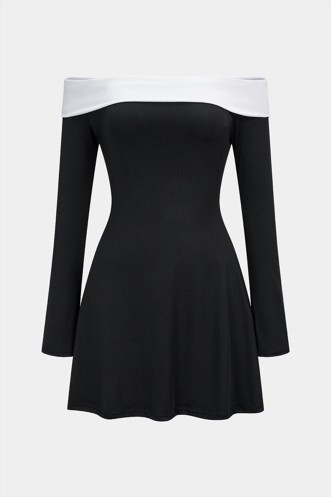 Off Shoulder Bell Long Sleeve Mini Dress - Flockneti