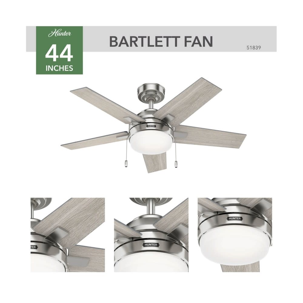 Hunter Fan Barlett Ceiling Fan 44″ Brushed Nickel Light Gray Oak - Flockneti