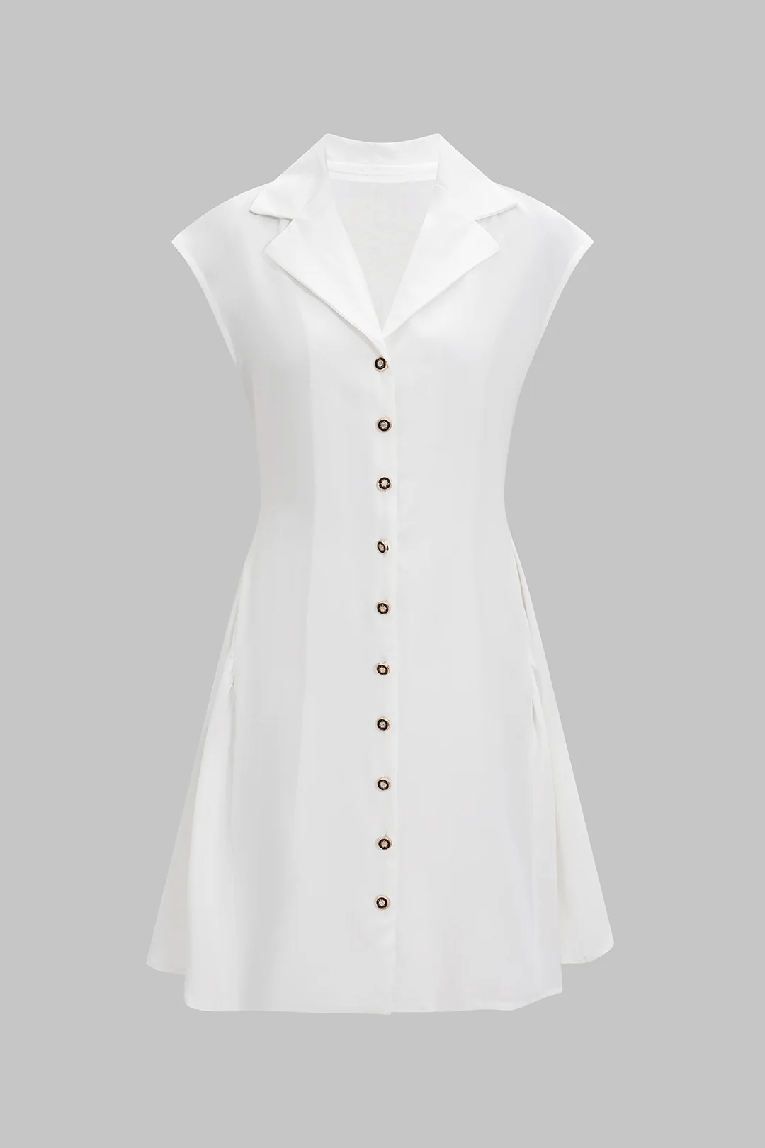 Solid V-Neck Button Pleated Short Sleeve Mini Dress - Flockneti