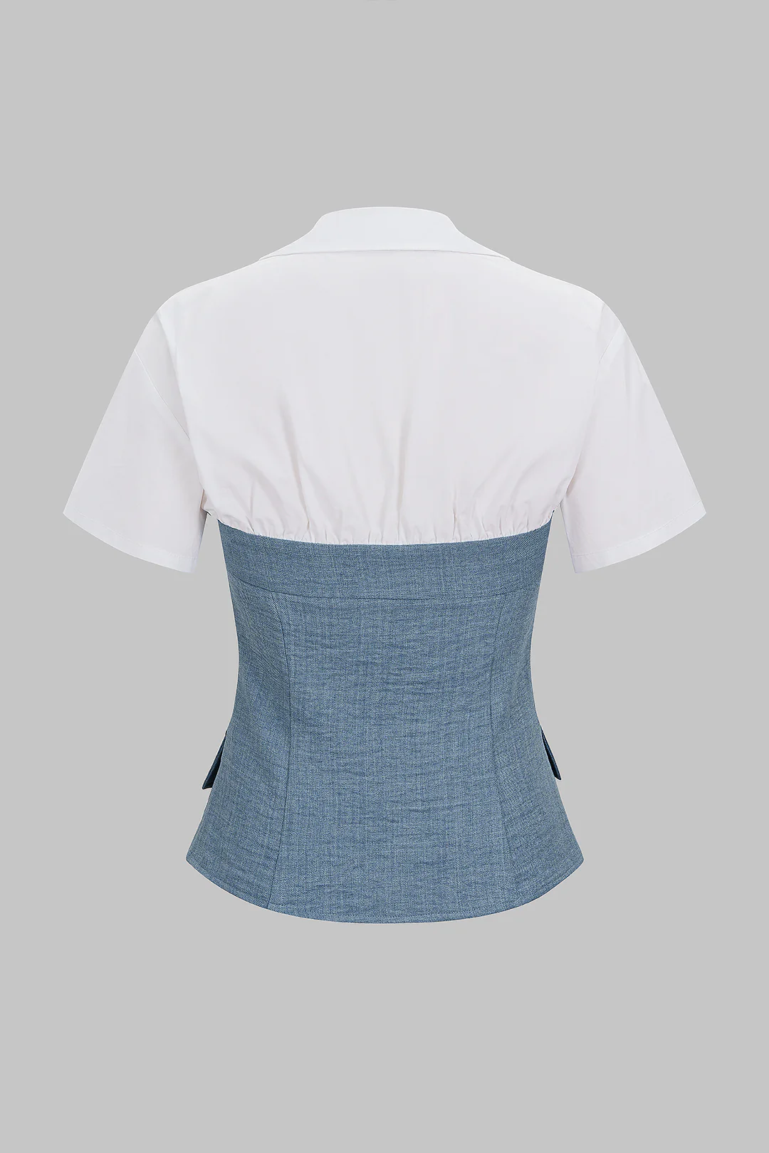 Contrast Irregular Button Lapel Short Sleeve Top - Flockneti