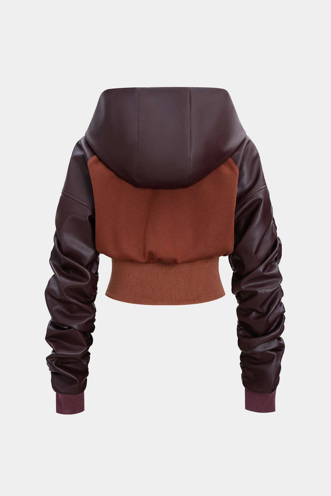 Faux Leather Patchwork Hoodie - Flockneti