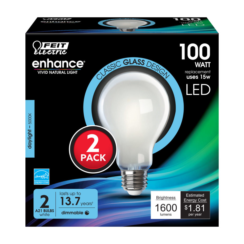 Feit Electric 100W A21 5000K Enhance Filament LED Bulb 2pk - Flockneti