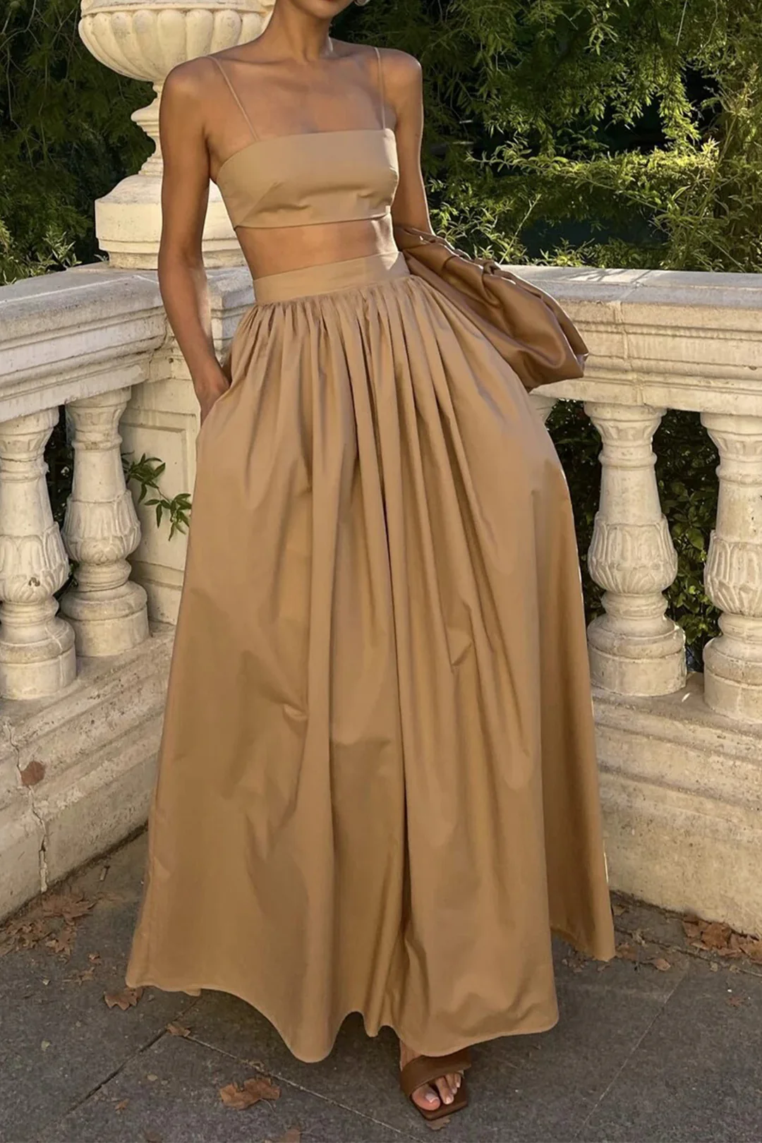 Shirred Cami Top And Ruched Skirt Set - Flockneti