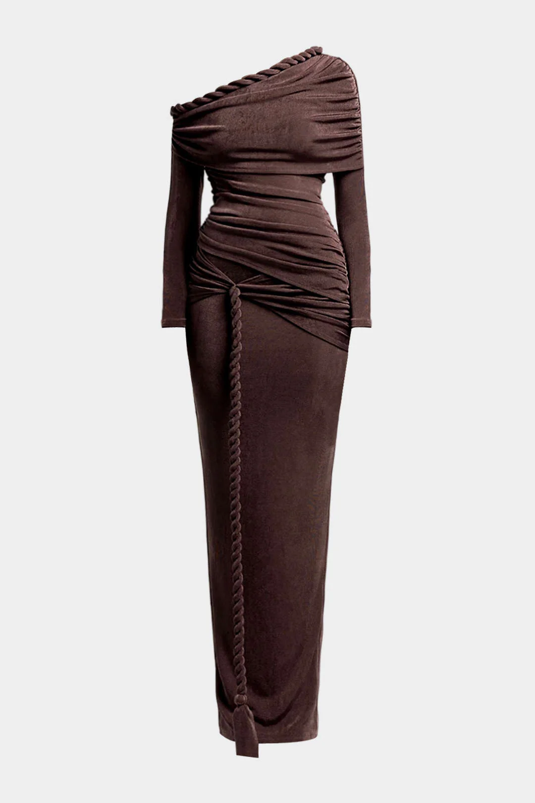 Asymmetrical Twist Long Sleeve Maxi Dress - Flockneti