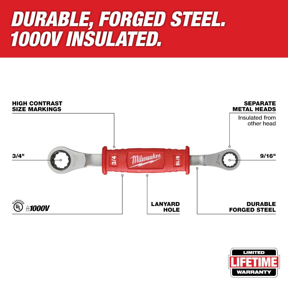 Milwaukee Linemans 2-in-1 Insulated Ratcheting Box Wrench - Flockneti