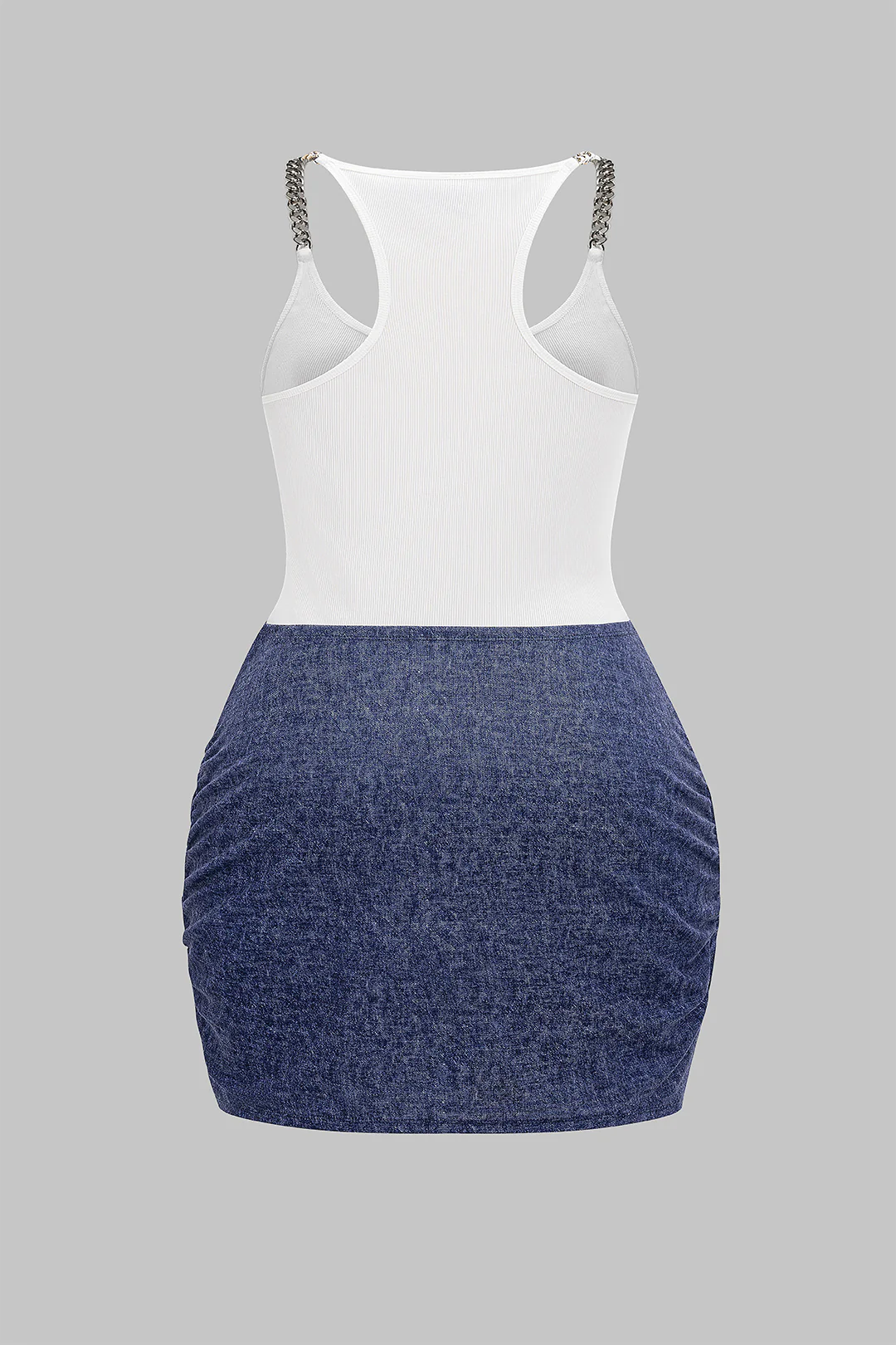 Plus Size Metallic Chain Patchwork Tie Knot Sleeveless Tank Mini Dress - Flockneti
