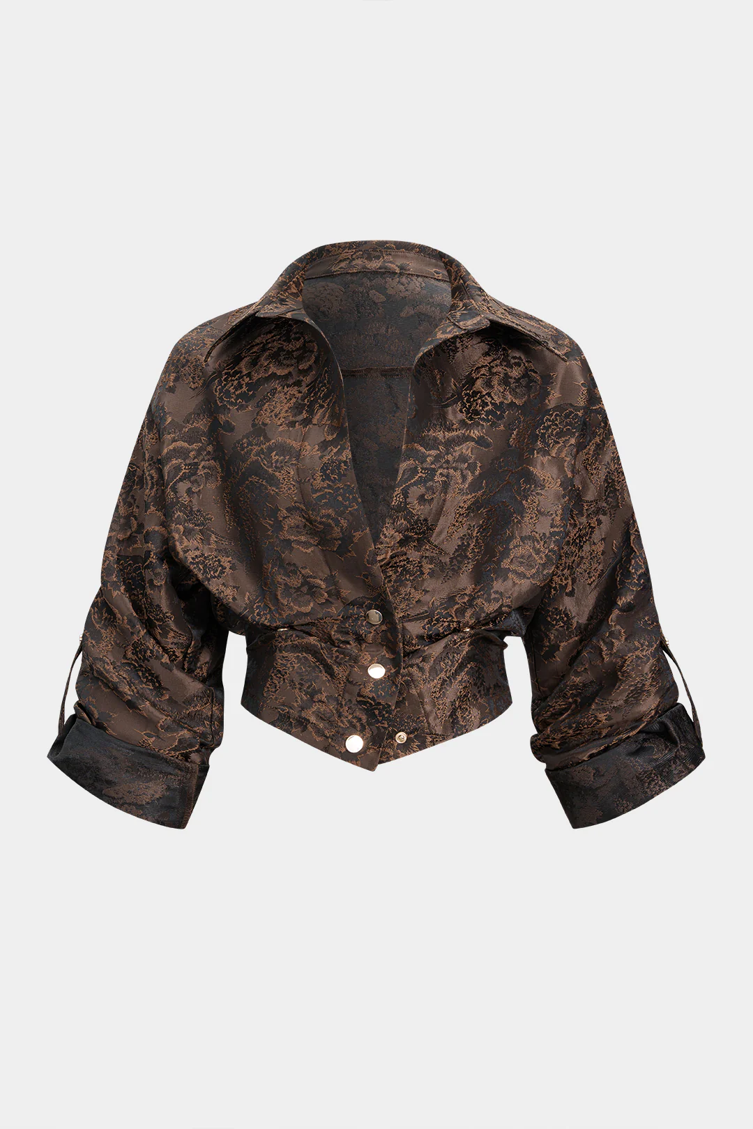 Floral Print Jacquard Smocked Long-Sleeve Shirt - Flockneti
