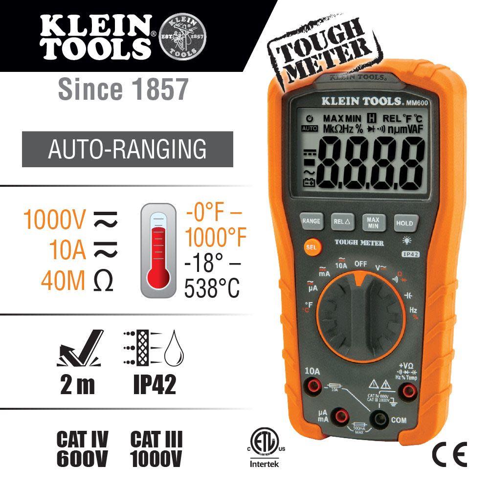Klein Tools Digital Multimeter Auto-Range 1000V - Flockneti