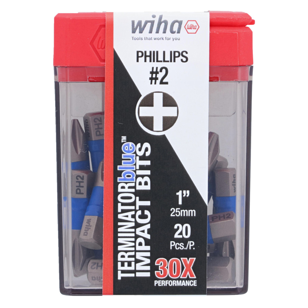 Wiha TerminatorBlue Impact Bit Phillips #2 1″ 20pk - Flockneti