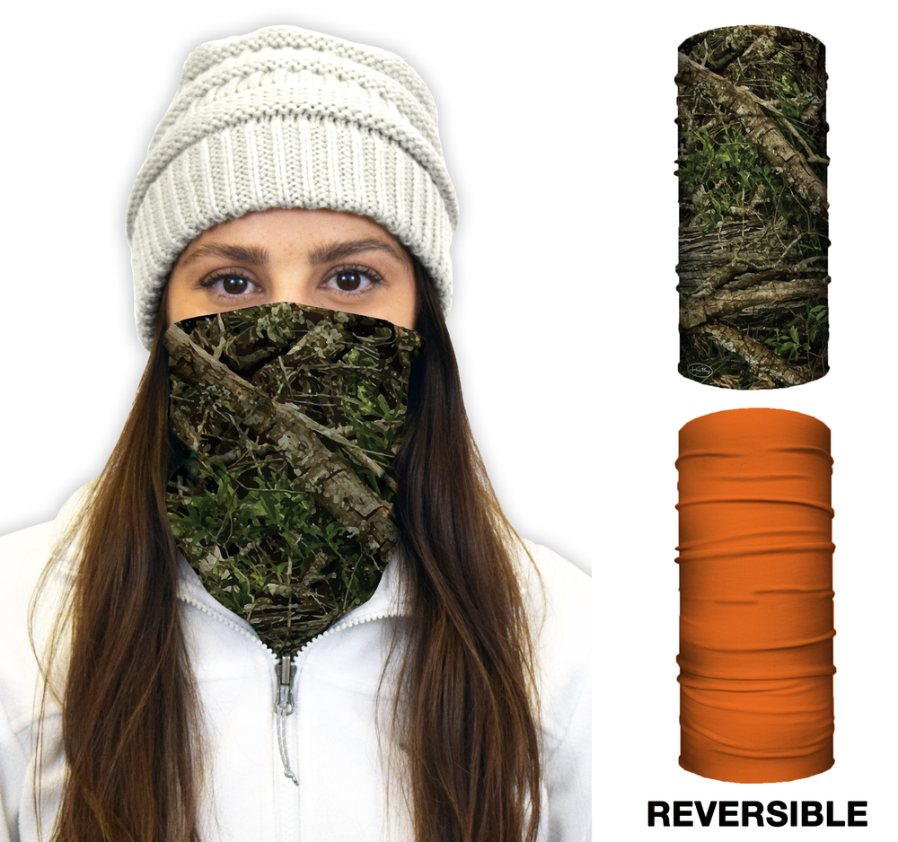 John Boy Thermal Face Guard – Reversible Tree Camo and Orange Pattern - Flockneti
