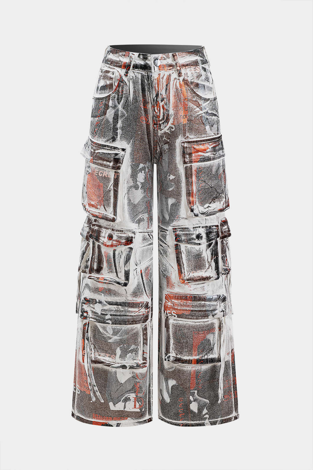 Denim Letter Print Tie Dye Pocket High Jeans - Flockneti