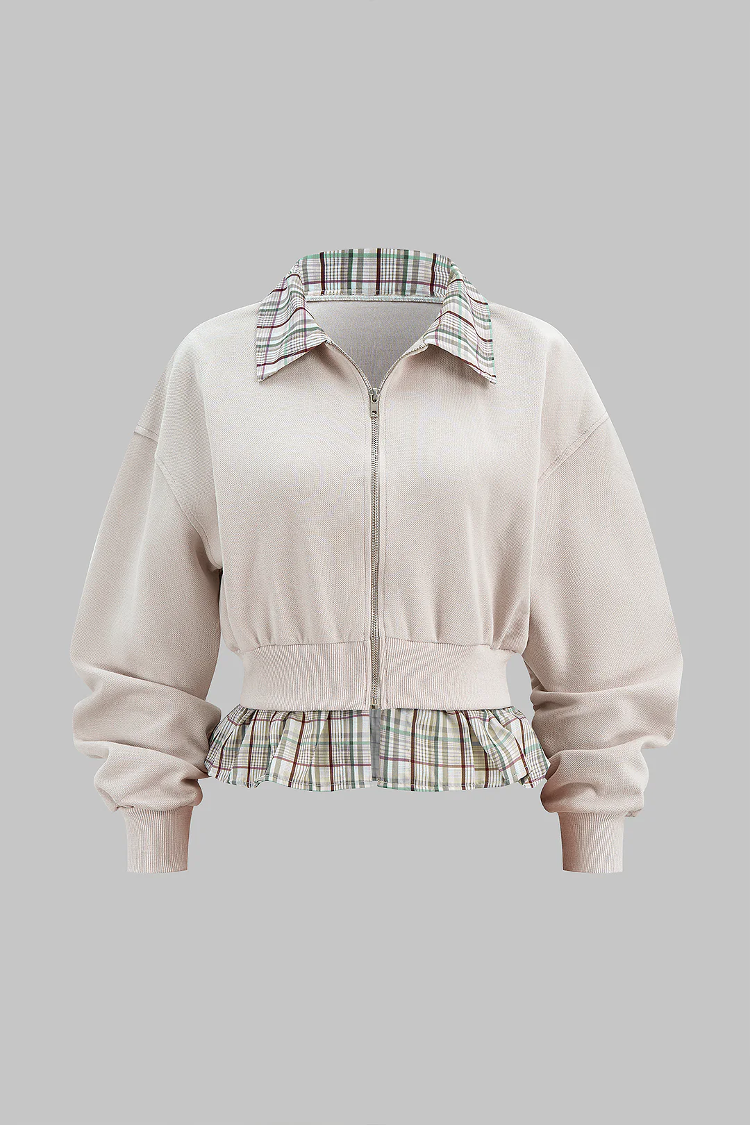 Plaid Print Zipper Patchwork Sweatshirt - Flockneti