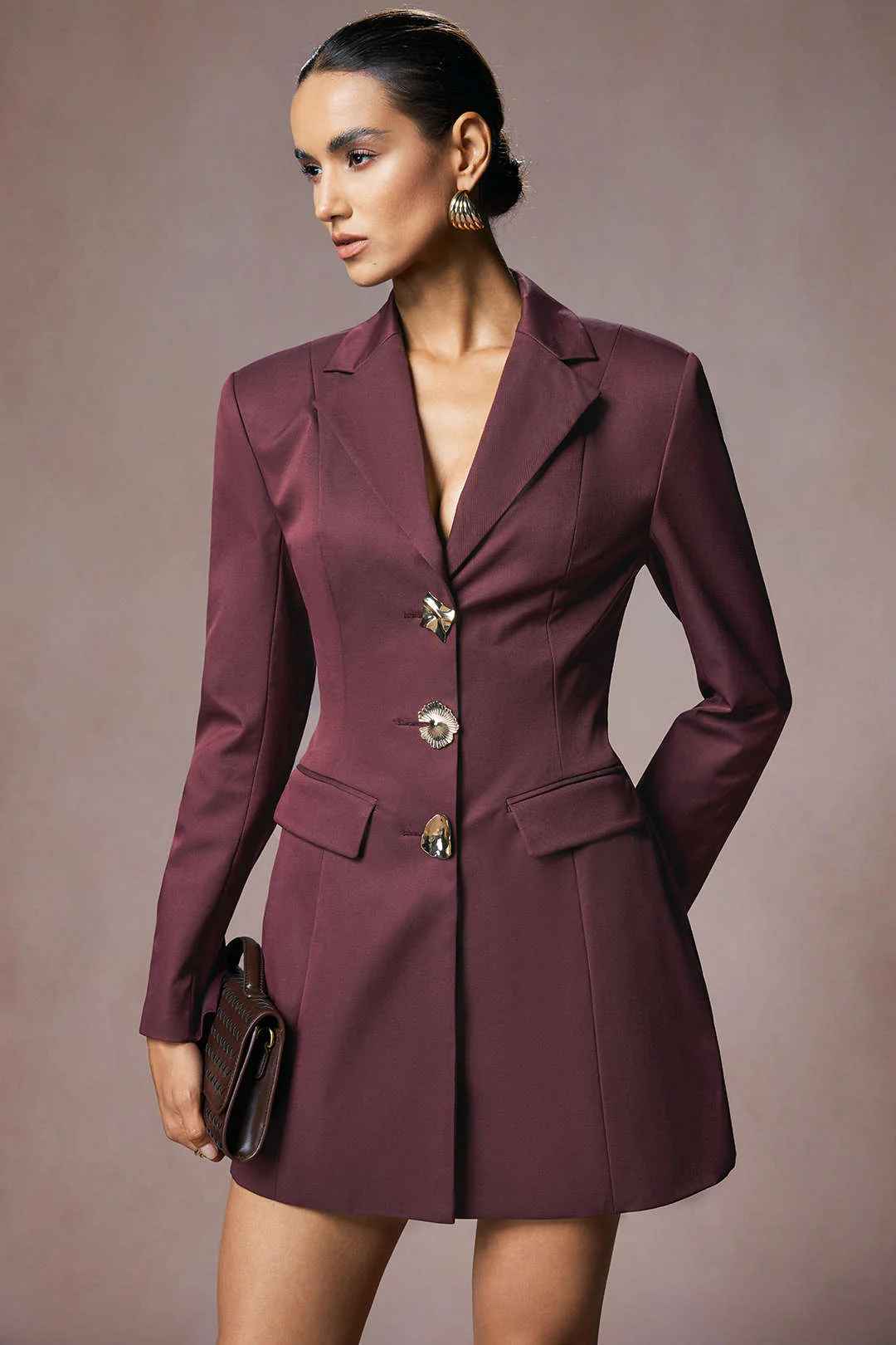 Notched Lapel Irregular Button Long-Sleeve Mini Dress - Flockneti