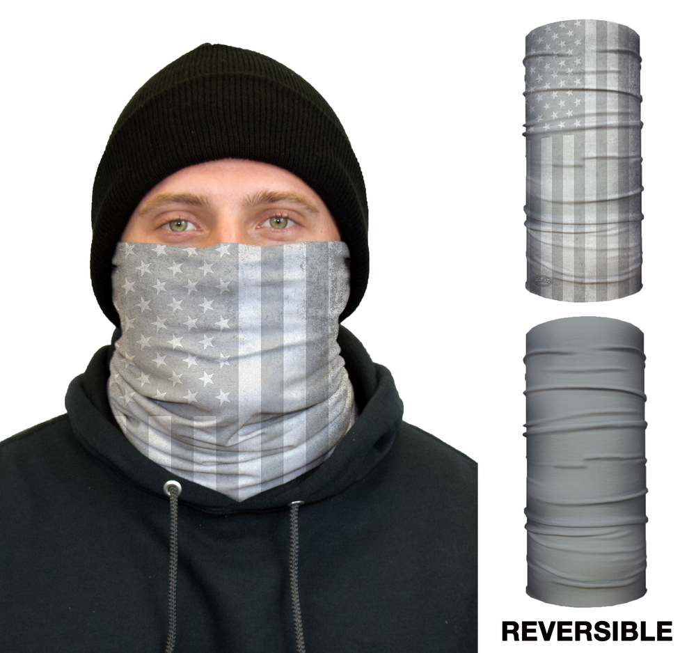 John Boy Thermal Face Guard Reversible White USA Flag and Grey Pattern - Flockneti
