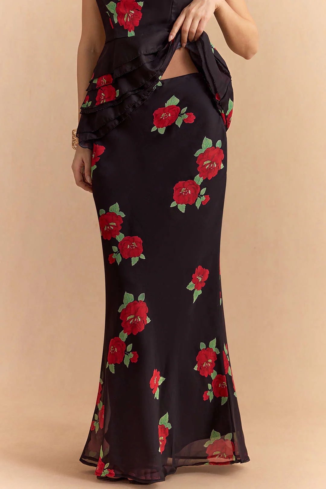 Floral Print Chiffon Zipper Skirt - Flockneti