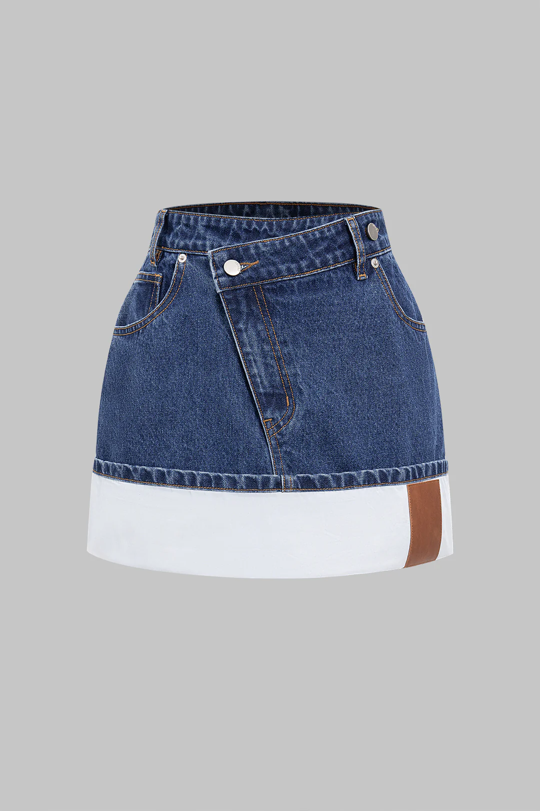 Denim Asymmetrical Patchwork Zipper Skirt - Flockneti
