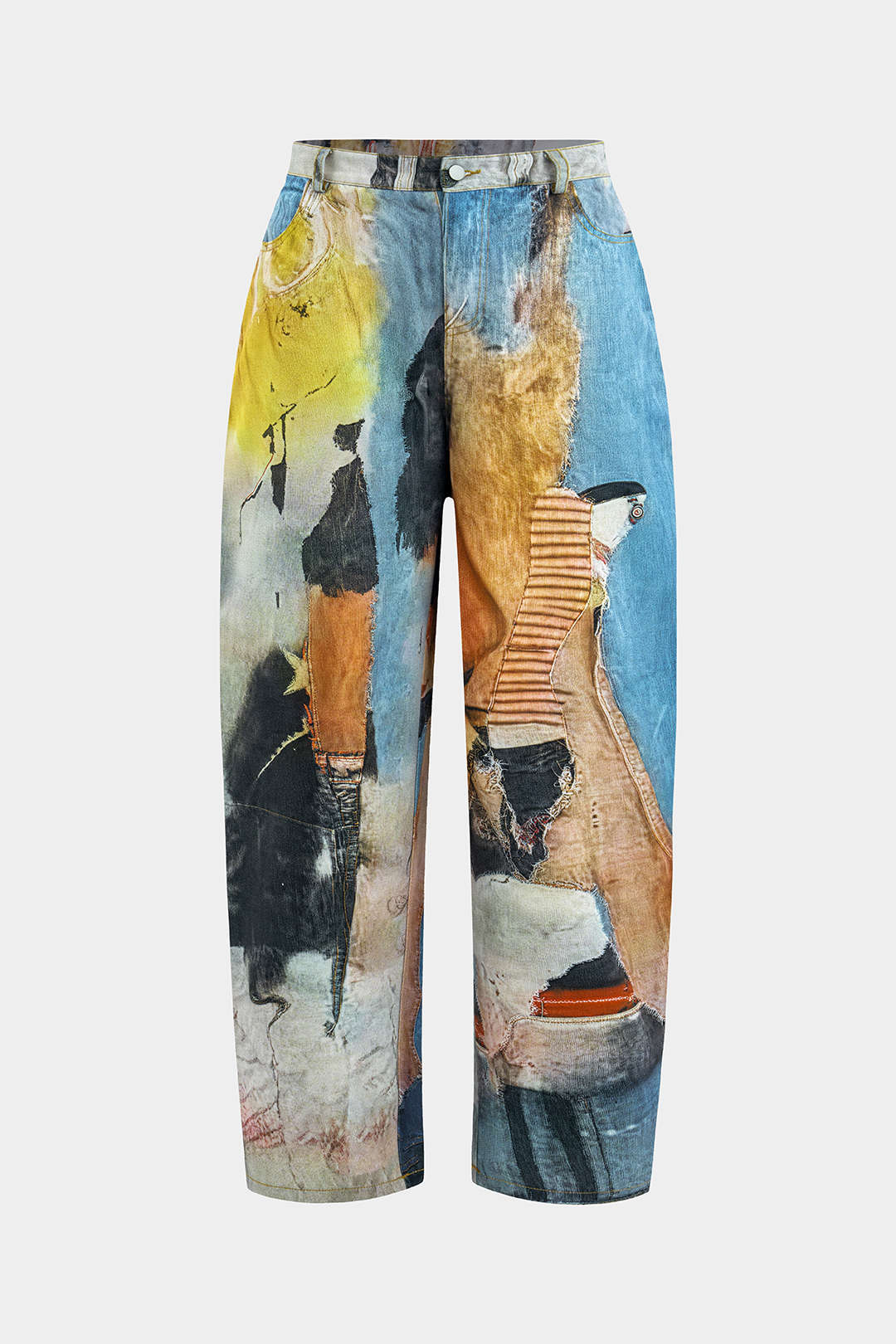 Abstract Print Button Wide Leg Trousers - Flockneti