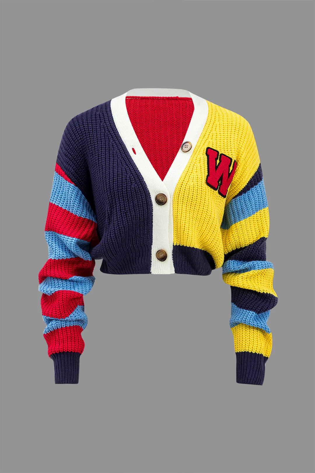 Contrast Knit Button Long-Sleeve Top - Flockneti