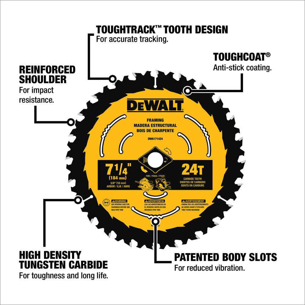 DEWALT 7-1/4-in 24T Saw Blades with ToughTrack tooth design 3 pk - Flockneti