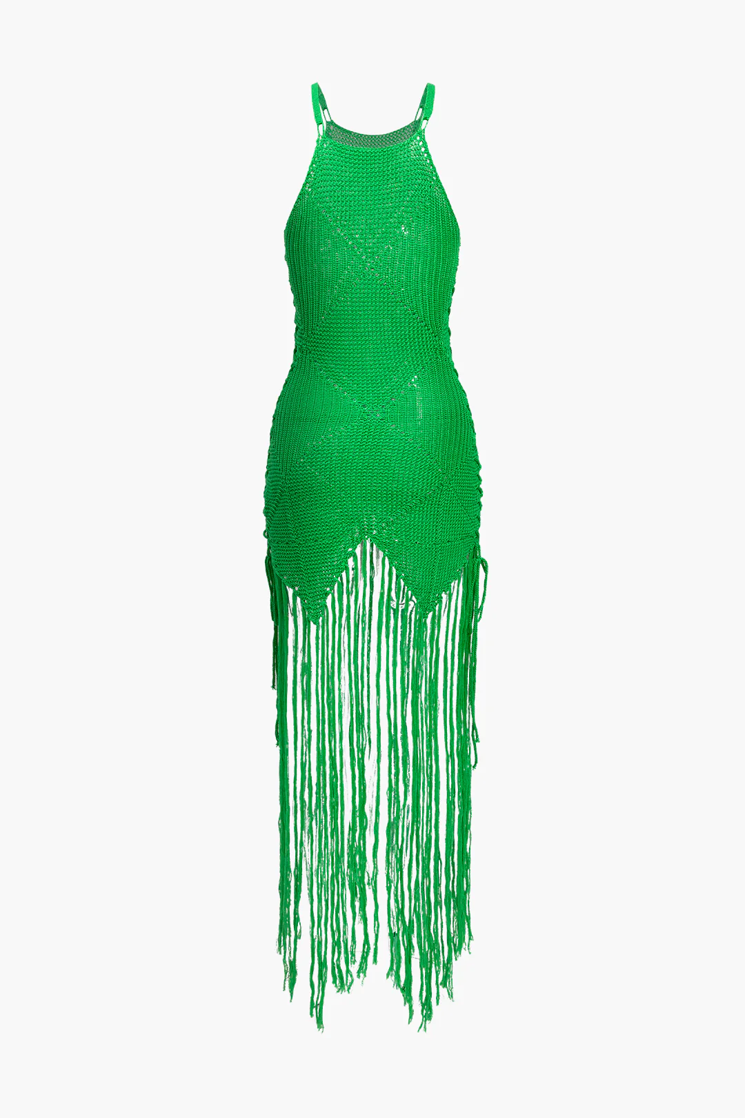 Knit Irregular Fringe Hem Sleeveless Dress - Flockneti