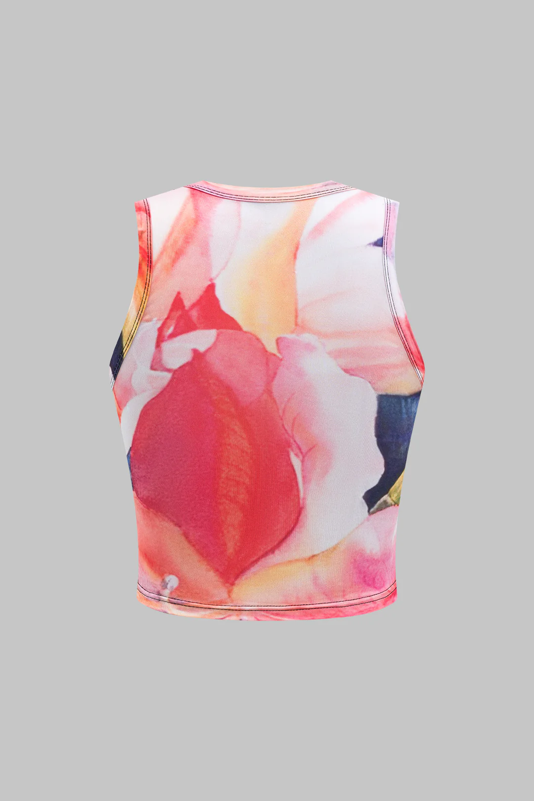Contrast Abstract Floral Print Round Neck Tank Top - Flockneti
