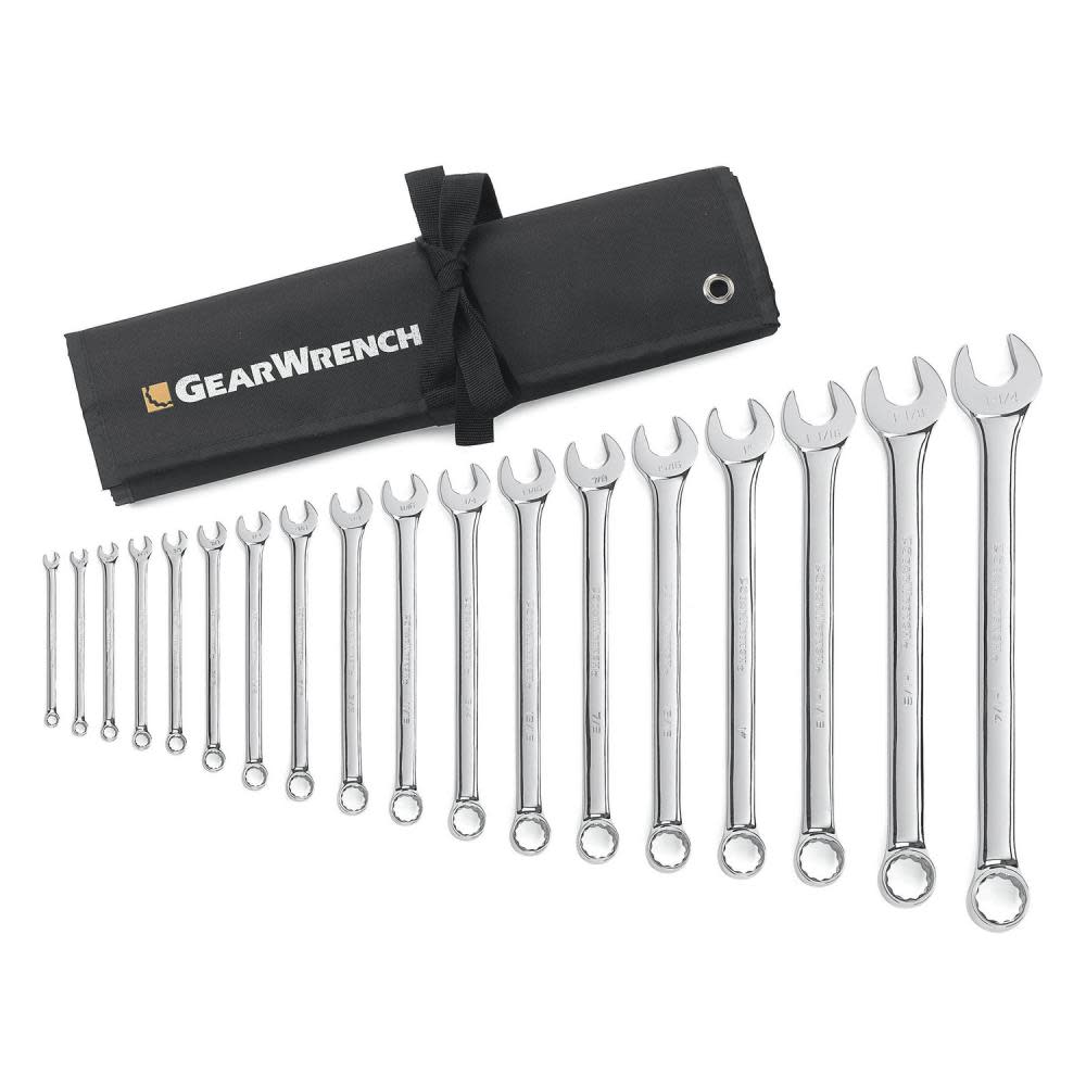 GEARWRENCH 18 Piece 12 Point Long Pattern Combination Wrench Set SAE - Flockneti