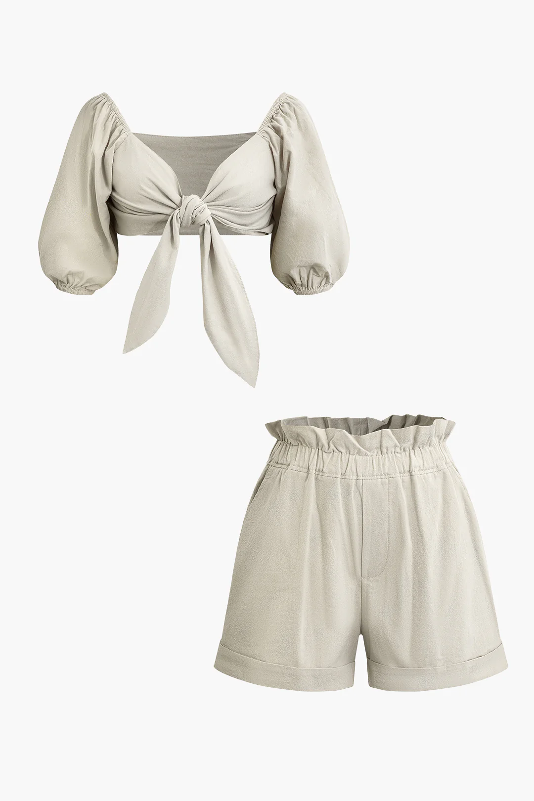 Twist Knot Ruched Top And Pocket Shorts Set - Flockneti