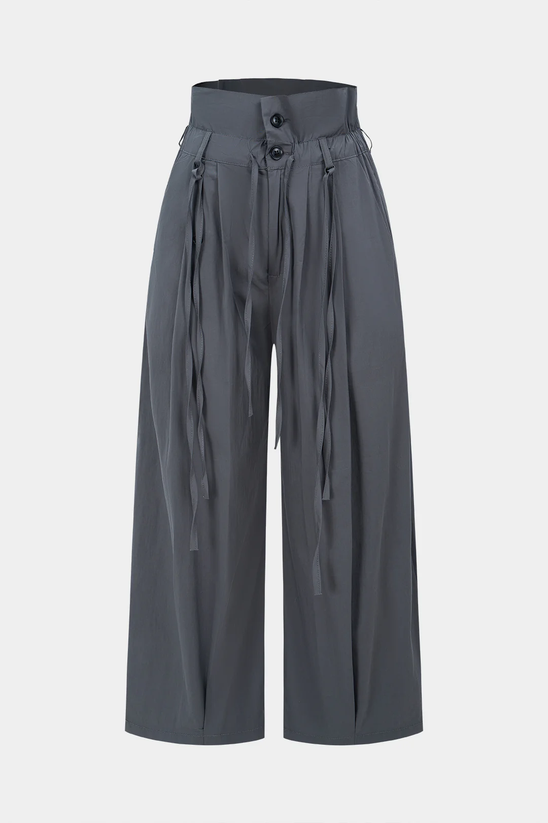 Ruched Drawstring Button High Waist Straight Leg Pants - Flockneti
