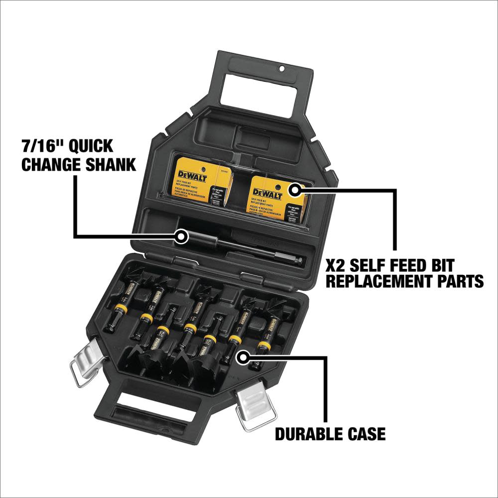 DEWALT 8-Piece Assorted Woodboring Self-feed Drill Bit Set - Flockneti