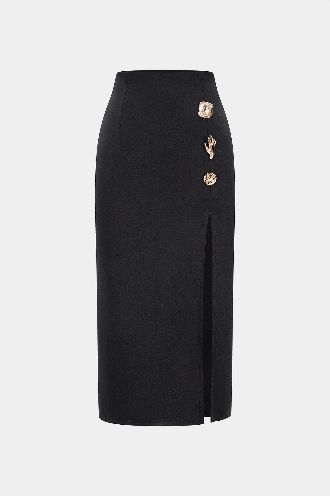 Metallic Decor Button Side Split High Waist Skirt - Flockneti