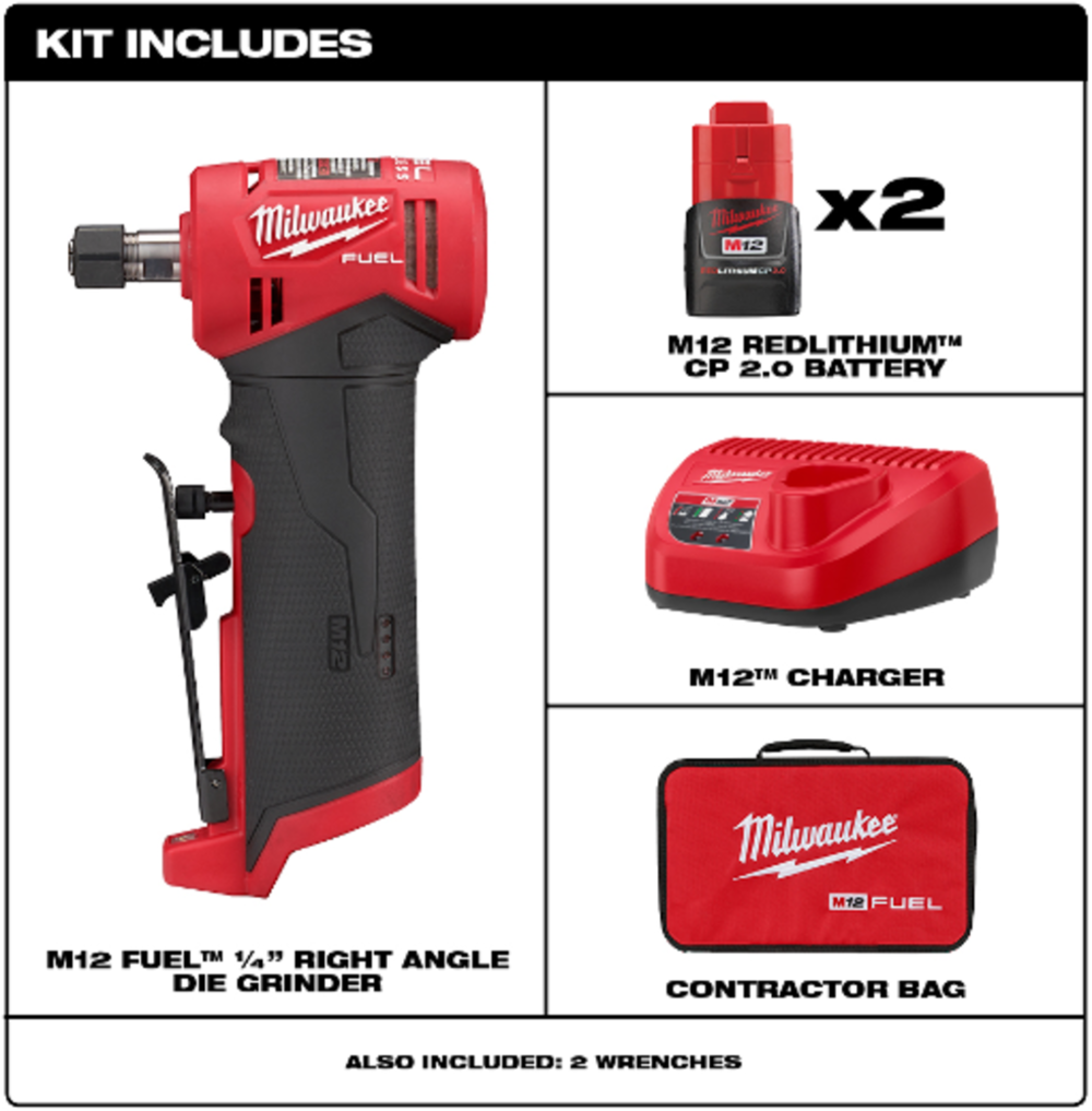 Milwaukee M12 FUEL Right Angle Die Grinder 2 Battery Kit - Flockneti