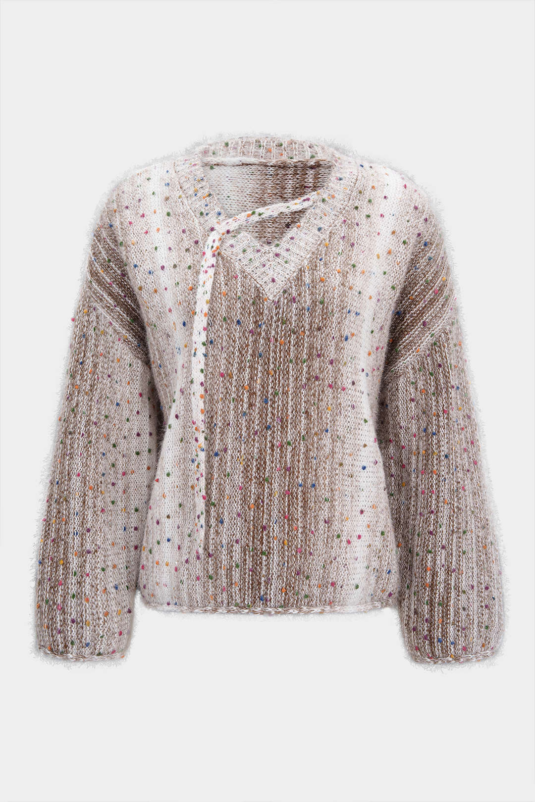 Knit Contrast V-Neck Long-Sleeve Top - Flockneti
