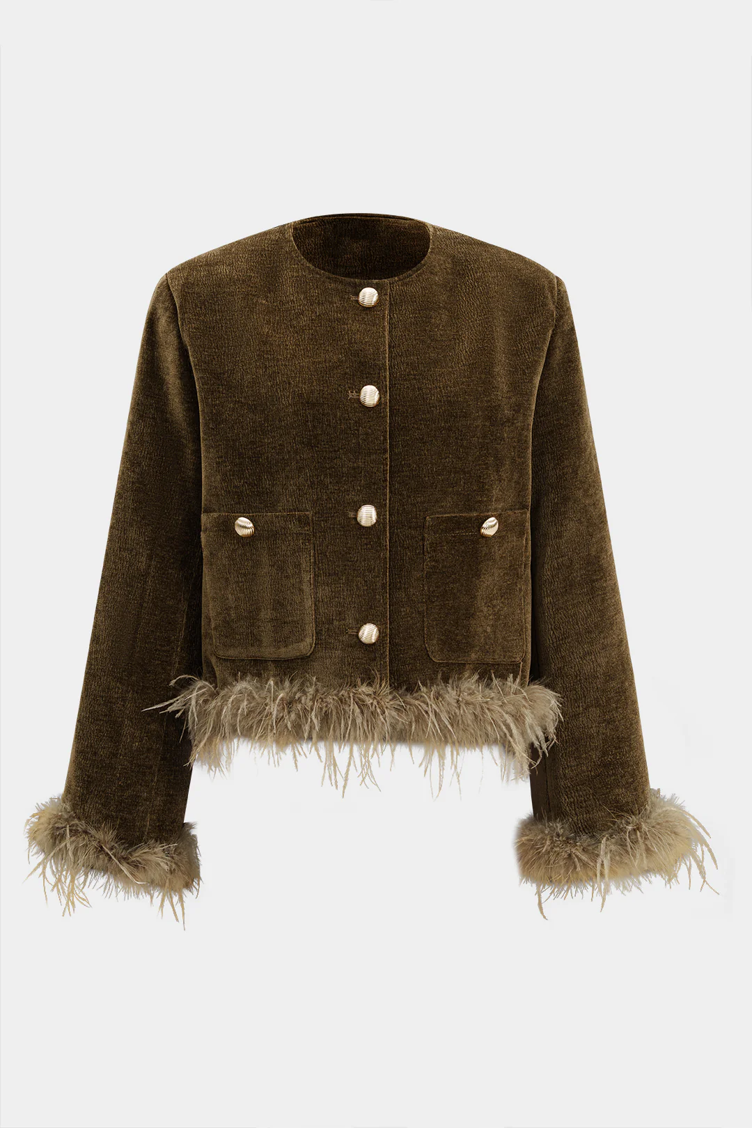 Corduroy Patchwork Feather Trim Blazer - Flockneti