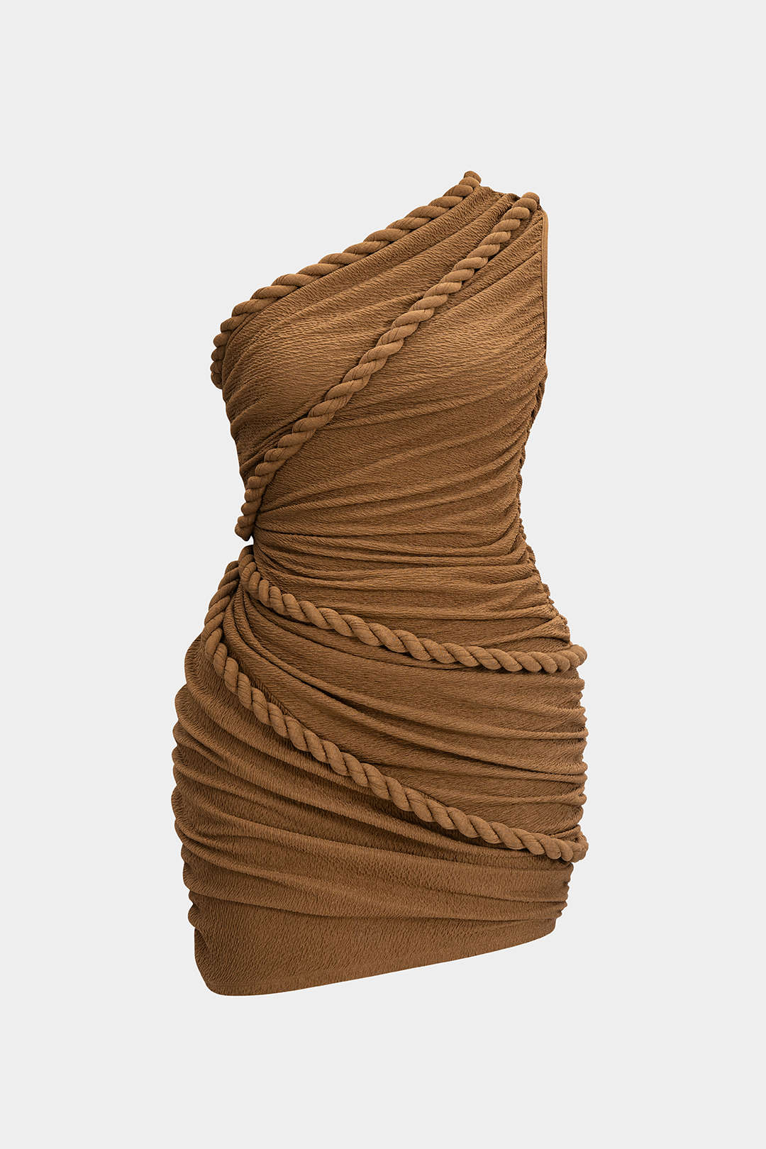 Plus Size Ruched One Shoulder Twist Knot Sleeveless Mini Dress - Flockneti