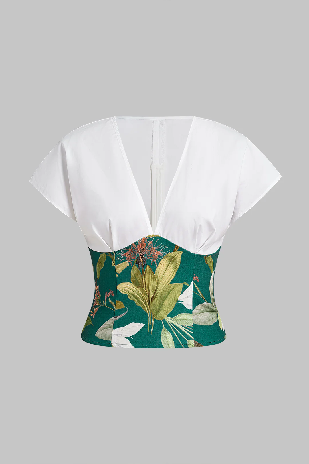 Leaves Print V-Neck Short-Sleeve Shirt - Flockneti