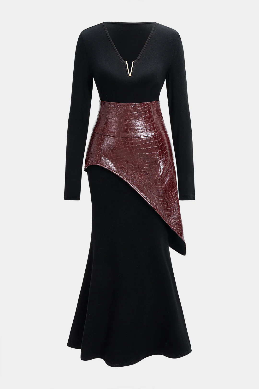 Solid Long-Sleeve Dress And Faux Leather Skirt Set - Flockneti