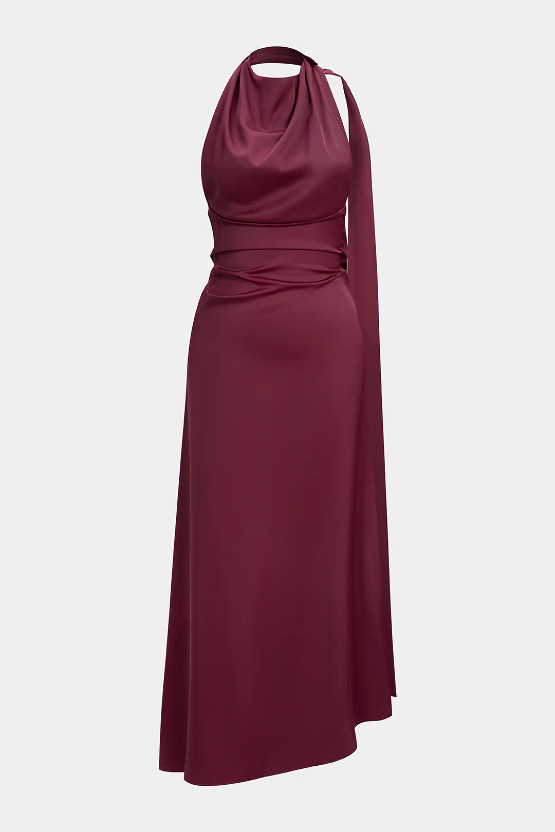 Halter Neck Satin Tie-Back Backless Sleeveless Maxi Dress - Flockneti