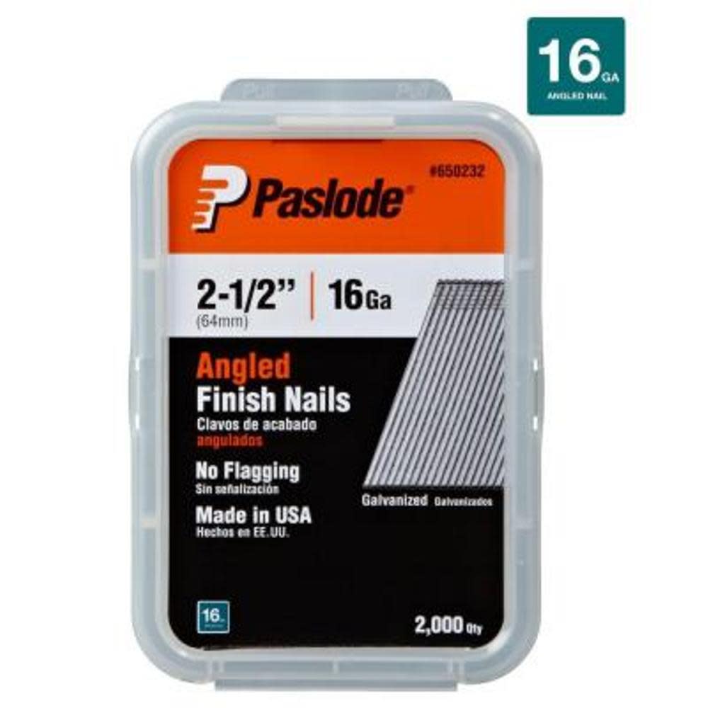 Paslode 2-1/2 In. Angled Finish Nail 16 Gauge Galvanized 2000 Per Box - Flockneti